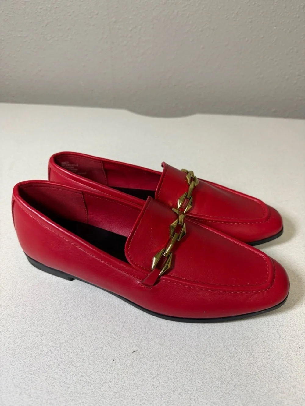 Men's Red Leather Slip-On Loafers with Gold Chain Accent